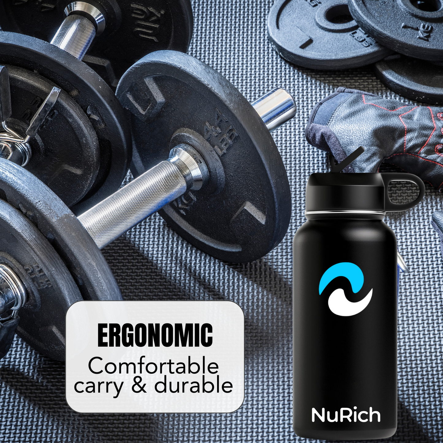 Sports Water Bottle - 32 Oz Insulated Stainless Steel Wide Mouth Gym Bottle with Straw Lid, Leak Proof Thermos for Mom, Women, Men & Kids