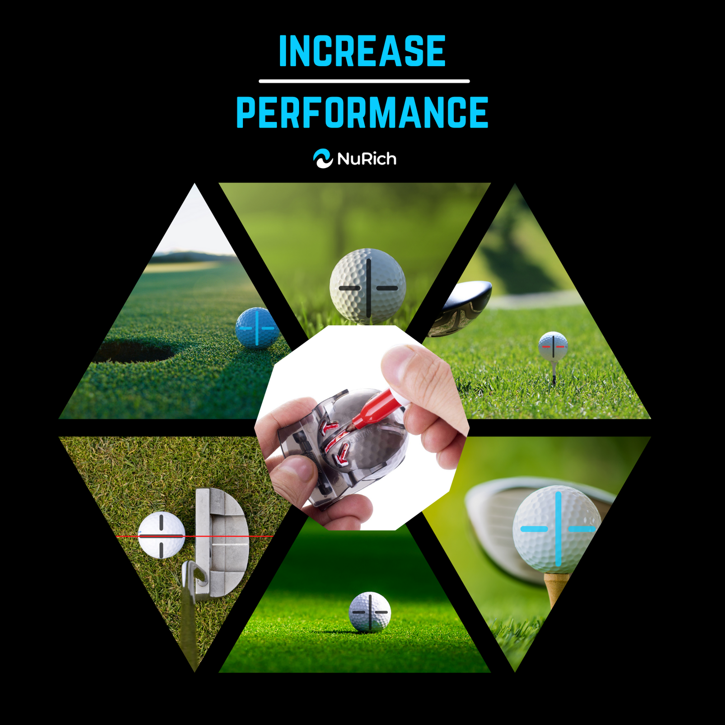NuRich Golf Ball Line Marker Tool | Golf Ball Putting Alignment Marking Tool | Golf Accessories Tool | Fits in Golf Bag and Easy to Carry on Golf Course | 2 Pack