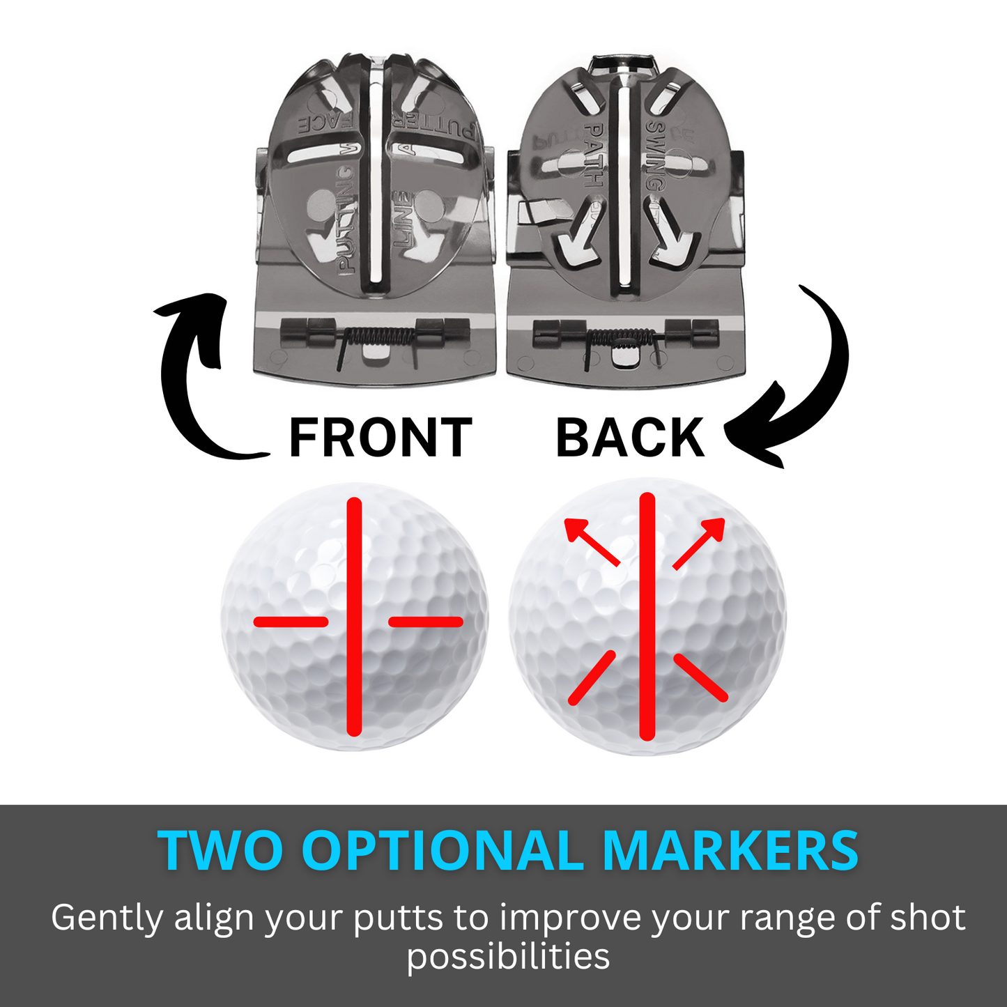 NuRich Golf Ball Line Marker Tool | Golf Ball Putting Alignment Marking Tool | Golf Accessories Tool | Fits in Golf Bag and Easy to Carry on Golf Course | 2 Pack