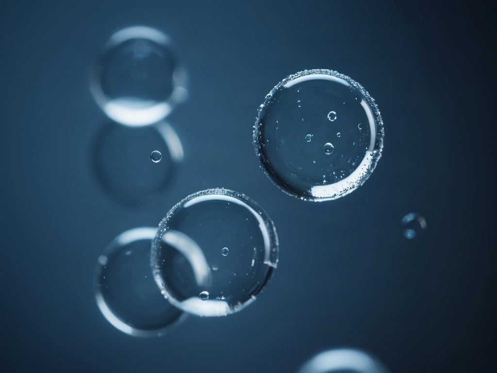 Close-up macro shot of clear water with rising bubbles