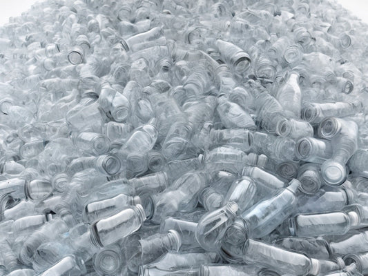 A large pile of empty crushed single-use plastic water bottles