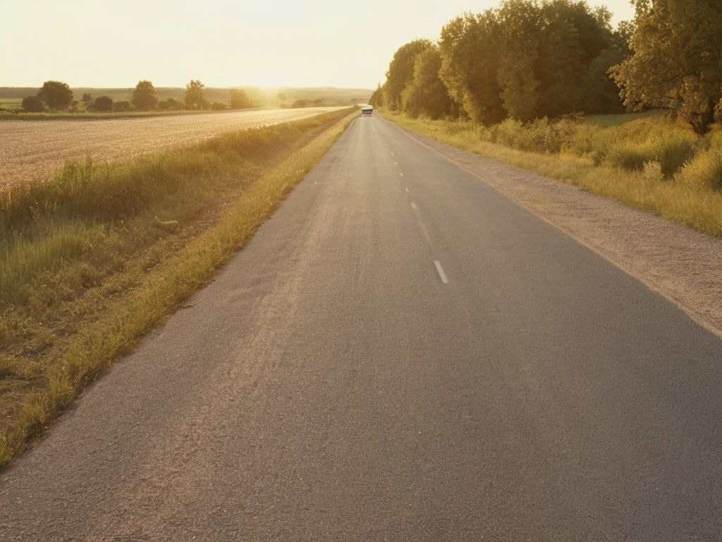 Empty rural highway at golden hour