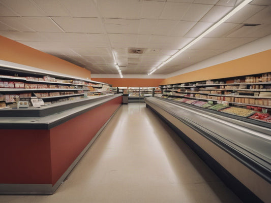 Empty grocery store checkout aisle