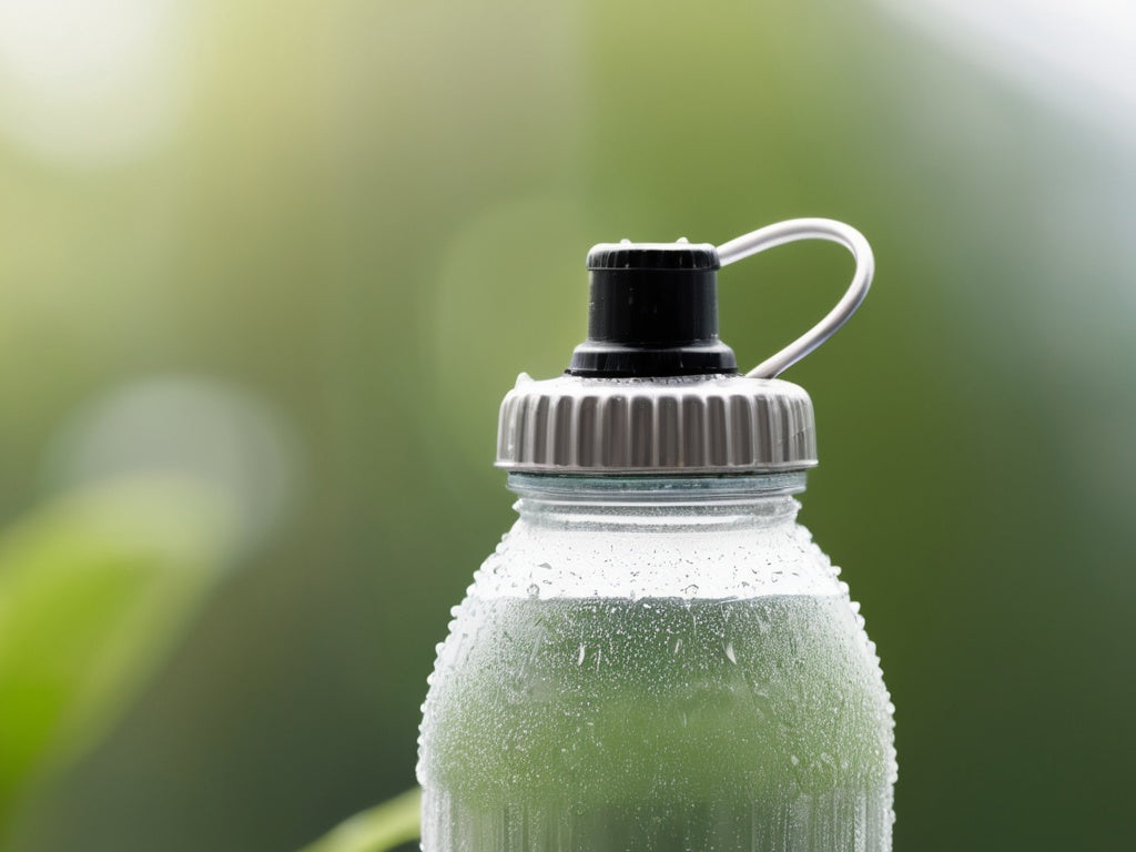 Straw lid top with condensation on a NuRich water bottle