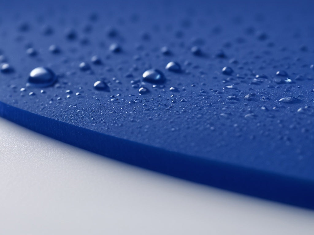 Macro close-up of a deep blue silicone surface with water droplets