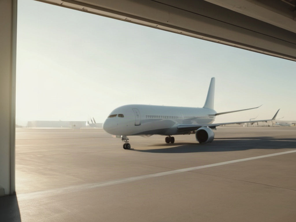 Airplane at the gate seen from a jet bridge