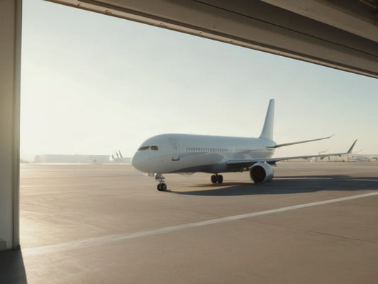 Airplane at the gate seen from a jet bridge