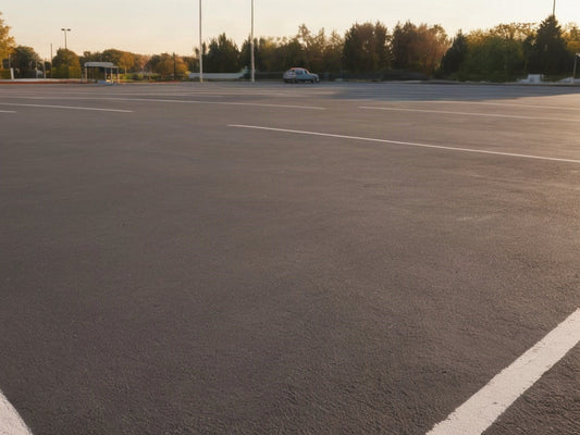 Empty asphalt parking lot in late afternoon sun