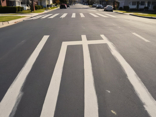 Empty painted crosswalk on a sunlit suburban street