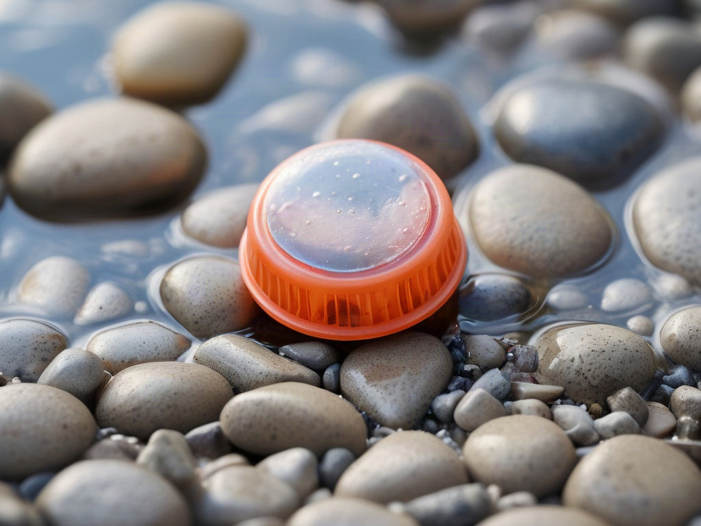 Bottle cap in river gravel