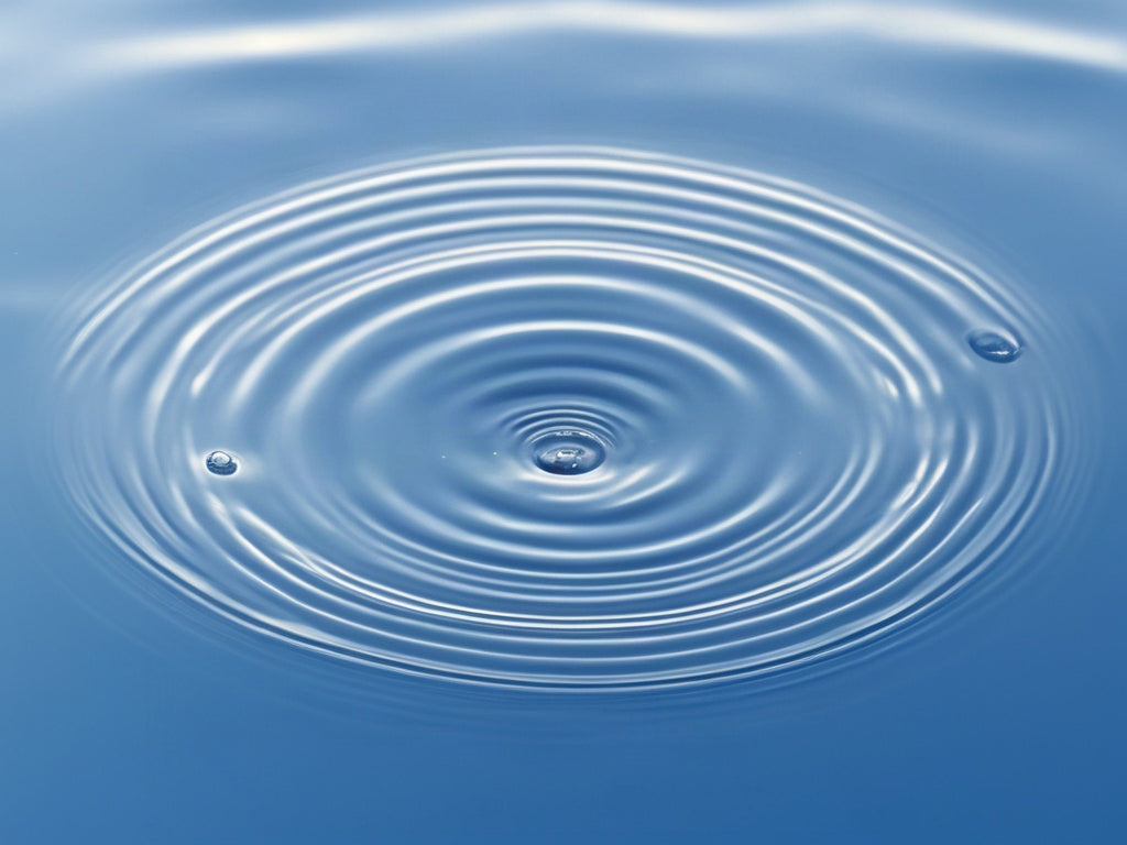 Close-up of a clear water surface with gentle concentric ripples in soft daylight