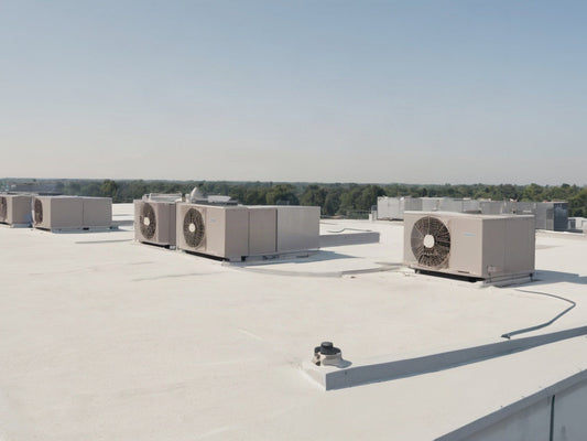 Rooftop air conditioning units under midday sun