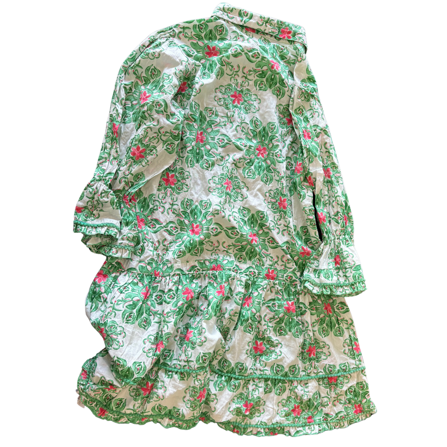 Penelope Dropwaist Ruffle Sleeve Dress in Green Majolica