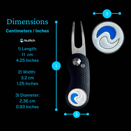 NuRich Golf Divot Repair Tool and Magnetic Ball Marker Golfer Accessory, Kids Men and Women All-Metal with Pop Up Button Golf Ball Marker Tools | Carry Inside Golf Bag or in Golfer Pocket