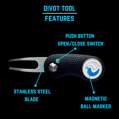 NuRich Golf Divot Repair Tool and Magnetic Ball Marker Golfer Accessory, Kids Men and Women All-Metal with Pop Up Button Golf Ball Marker Tools | Carry Inside Golf Bag or in Golfer Pocket