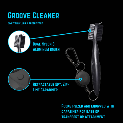 NuRich Tiger Golf Club Groove Brush Cleaner Lightweight Dual Bristle Golf Accessories Cleaner Tool with Retractable Zip-line Aluminum Carabiner for Golf Bag Accessories