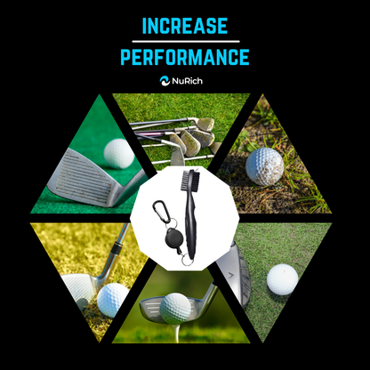 NuRich Tiger Golf Club Groove Brush Cleaner Lightweight Dual Bristle Golf Accessories Cleaner Tool with Retractable Zip-line Aluminum Carabiner for Golf Bag Accessories