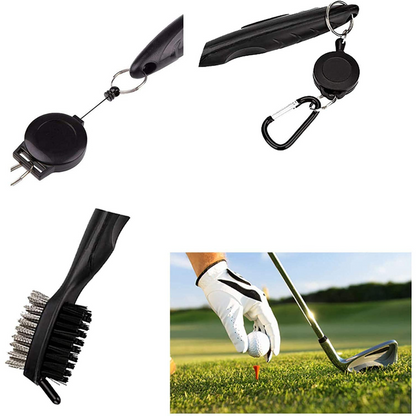 NuRich Tiger Golf Club Groove Brush Cleaner Lightweight Dual Bristle Golf Accessories Cleaner Tool with Retractable Zip-line Aluminum Carabiner for Golf Bag Accessories
