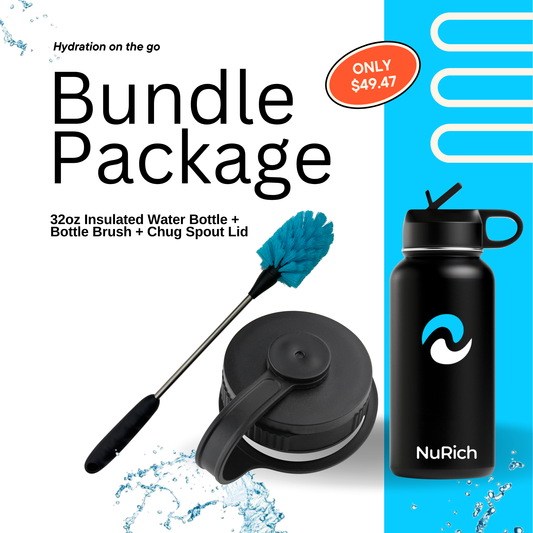 NuRich Hydration Bundle — 32 oz Bottle + Loop Lid + Cleaning Brush