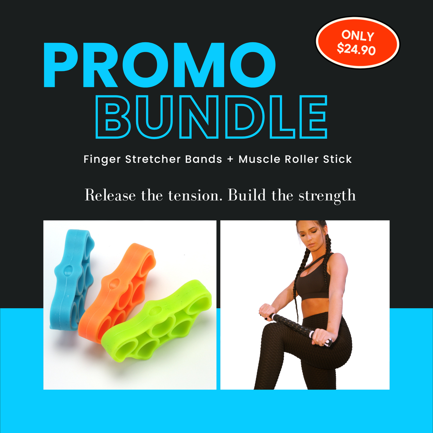 NuRich Recovery Duo — Muscle Roller + Grip Bands