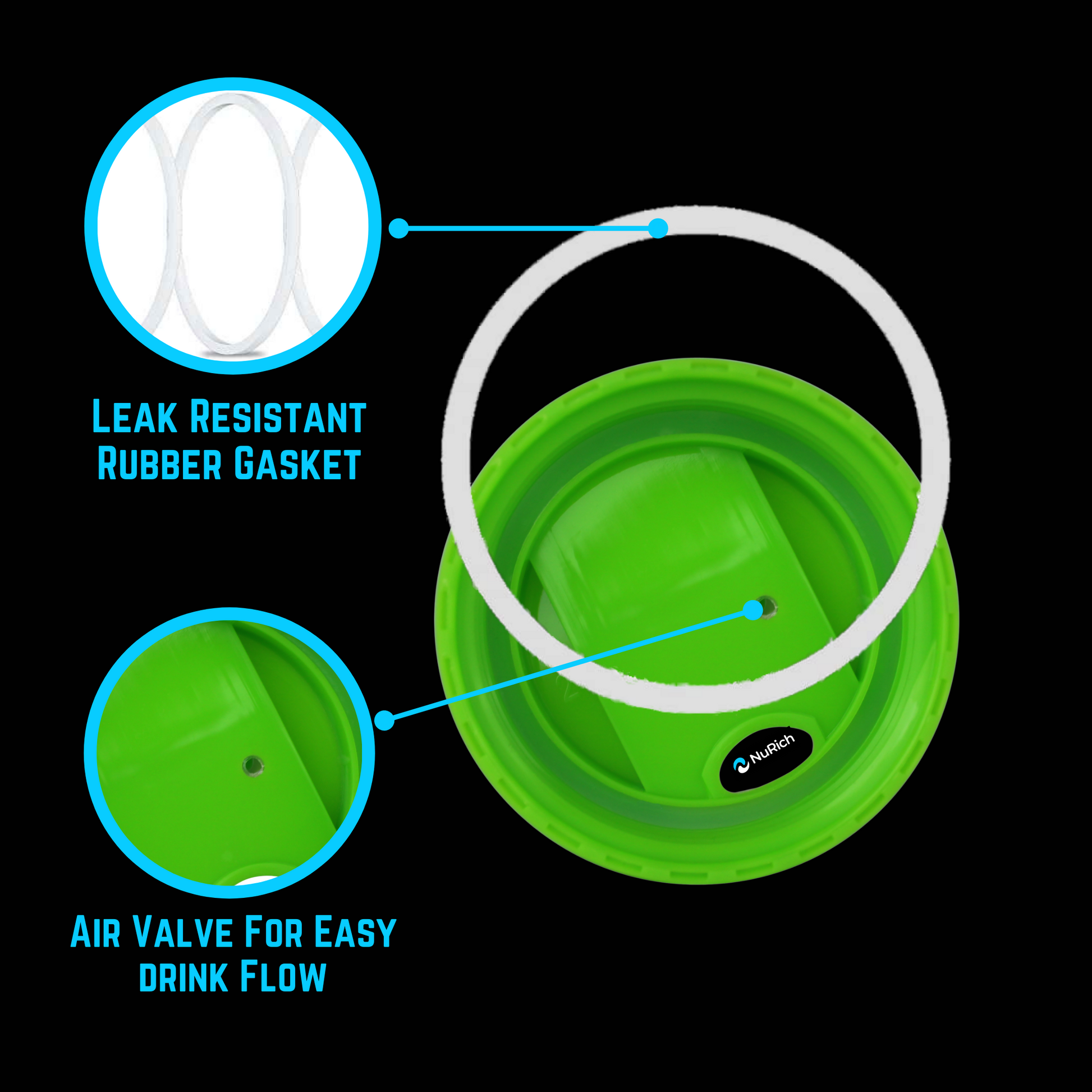 Nurich Green Hydro Wide Mouth Flip and Sip Replacement Coffee Lid or Cap Accessories Compatible with Hydroflask, Nalgene, and Many More Top Water
