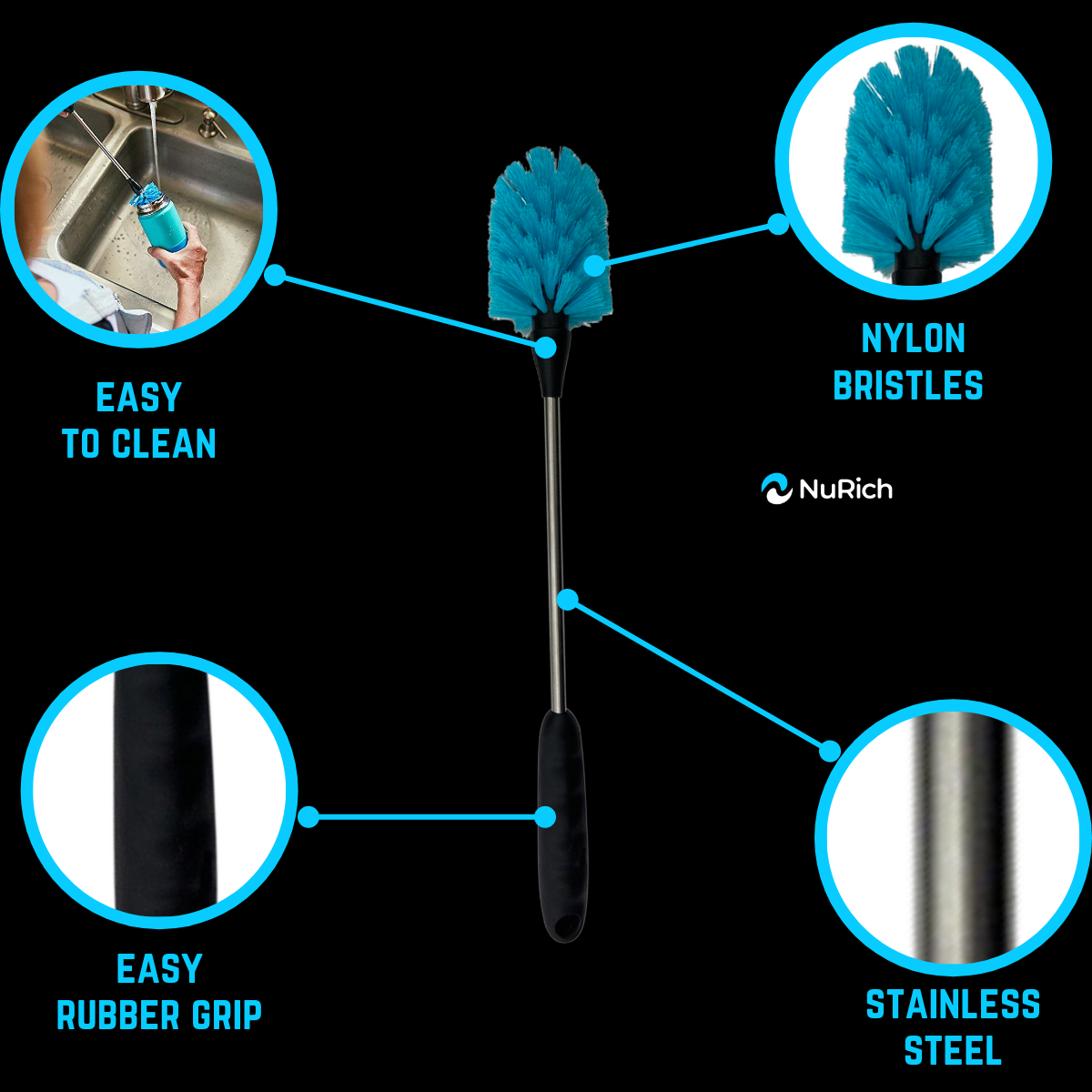 NuRich Hydro Wide or Standard Mouth Heavy Duty Non Slip Grip Water Bot